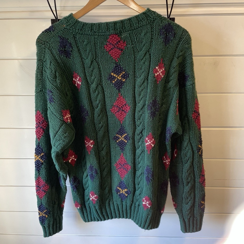 Vintage Cape Isle Knitters Crew Neck Hand Knitted Knit Sweater Green‎ Size: XL - Picture 3 of 6